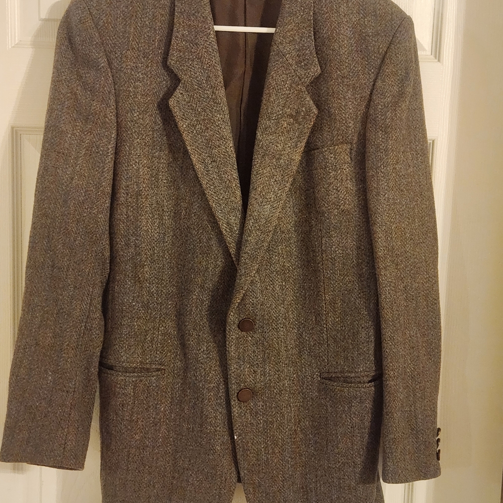 Giannino Vaghi Made In Italy Wool Tweed Blazer Sport Coat Brown Mens 40R Jacket